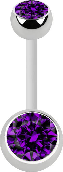 Actual product image Star Piercing Banana white with two balls silver crystal violet (without brassSurgical steel 316L Bioflex, Surgical steel 316LBrass)