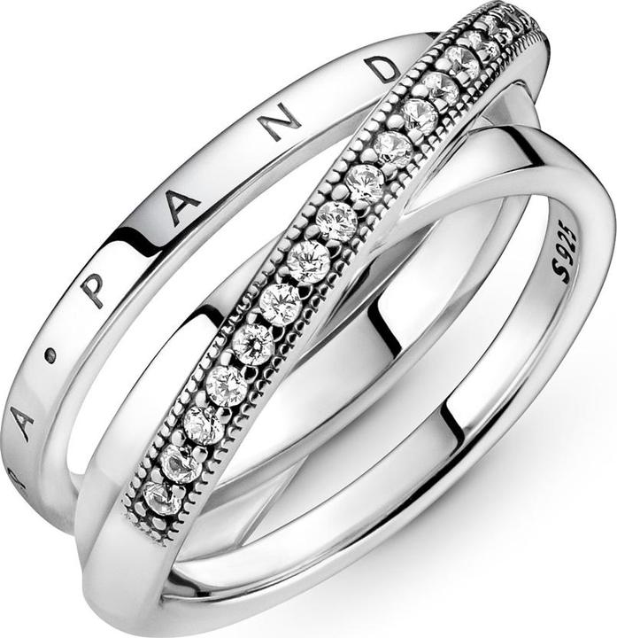 Image du produit Pandora Bague à triple ruban pavé Crossover Logo (50, Argent 925)