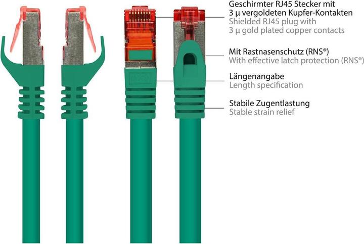 Immagine prodotto Good Connections Cavo patch RNS® con protezione a scatto, Cat. 6, S/FTP, PiMF, PVC, 250MHz, verde, 50m (PiMF, S/FTP, CAT6, 50 m)