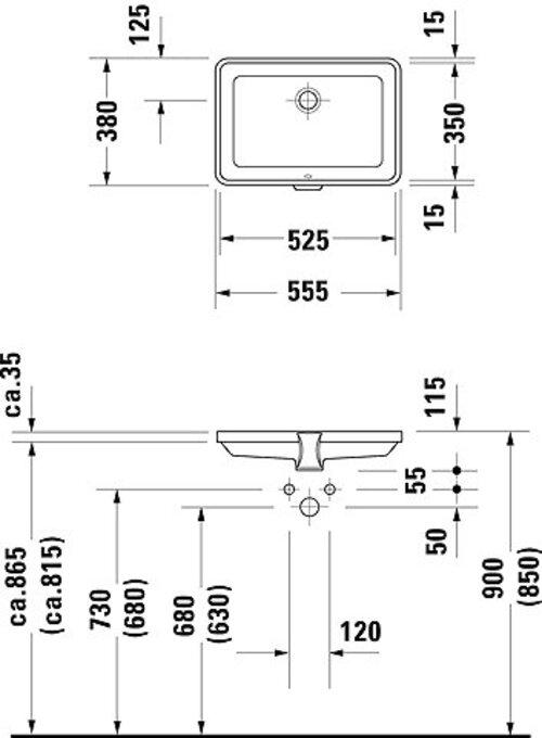 Produktbild Duravit Einbauwaschtisch 2ND FLOOR m ÜL o HLB 525x350mm o HL IB weiss (350 mm, 525 mm)