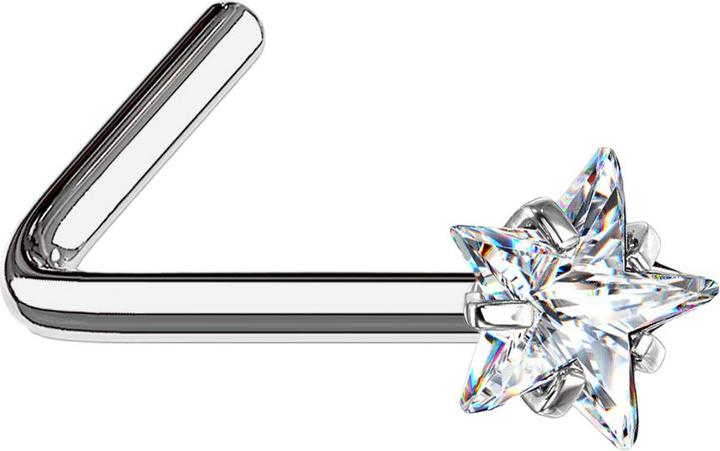 Immagine prodotto Star Piercing Nasenstecker gewinkelt silber Kristallstern silber gefasst (senza ottone, Titanio G23)
