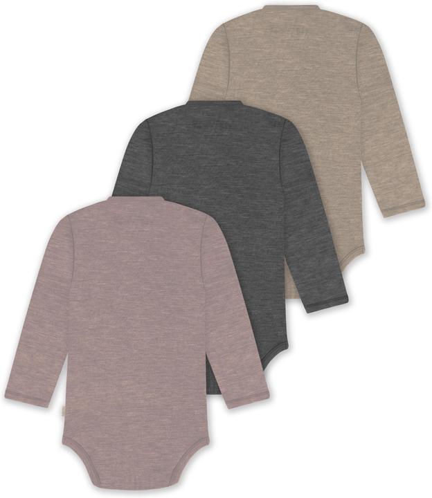 Actual product image Normani Set of 3 baby body wrap long sleeve toddler bodysuit made from merino wool - 9357 (50)