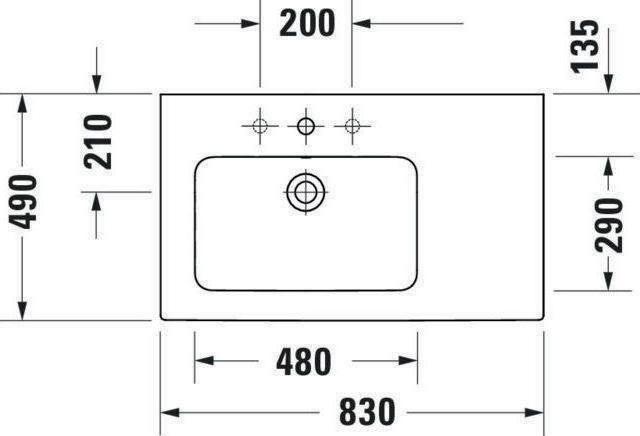 Produktbild Duravit Möbelwaschtisch ME by Starck m ÜL m HLB 830x490mm o HL Be li we sdm (490 mm, 830 mm)
