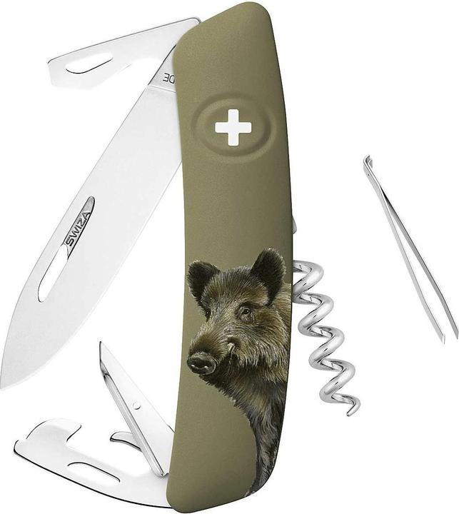 Swiza Pocket knife D05, steel 440, safety lock, 12 functions, olive-coloured anti-slip-