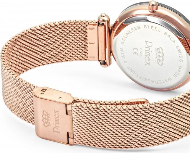 Image du produit Primex Montre Dame Swiss Made Bracelet Metal Rose Cadran Noir Etanche 30 M Petite (Montre analogique, 33 mm)