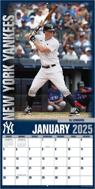 Immagine prodotto MLB - New York Yankees - Calendario da parete della squadra 2025 30,5 x 30,5 cm (30,5 x 30,5 cm, Francese, Italiano, Spagnolo, Tedesco, Inglese)