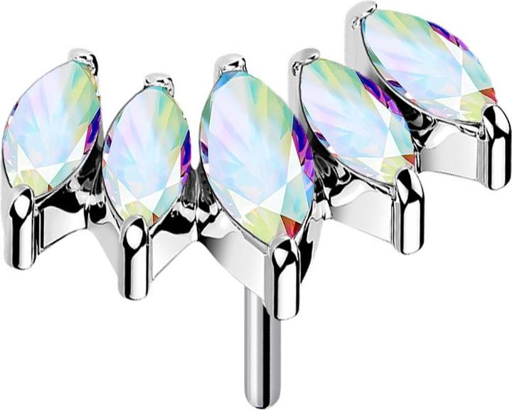 Star Piercing Threadless Fächer silber mit fünf Kristalle multicolor (ohne Messing, Titan G23)