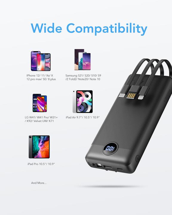 Produktbild Veger C20 Powerbank inkl. Kabel - 20'000mAh (20000 mAh, 10 W, 77 Wh)