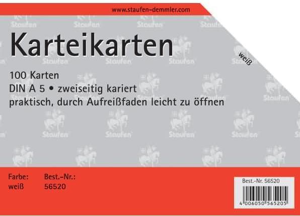 Produktbild Staufen Karteikarte A5 kariert weiss (A5, 180 g/m², 100 x)