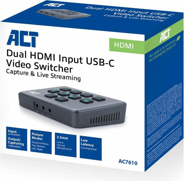 Actual product image Dual HDMI input USB-C Video Switcher for capturing and live streaming