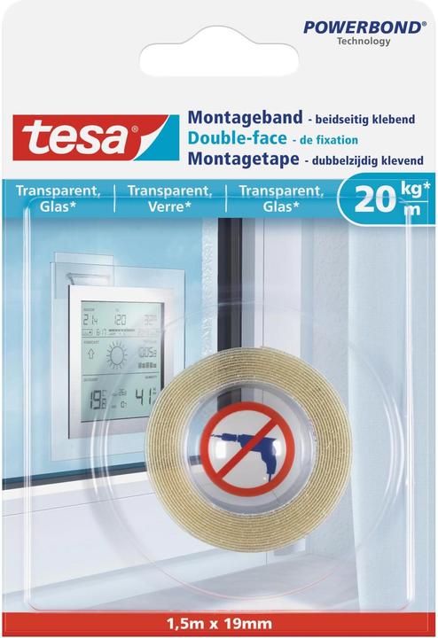 Productafbeelding tesa Montagetape transparant, glas, 20 kg (19 mm)