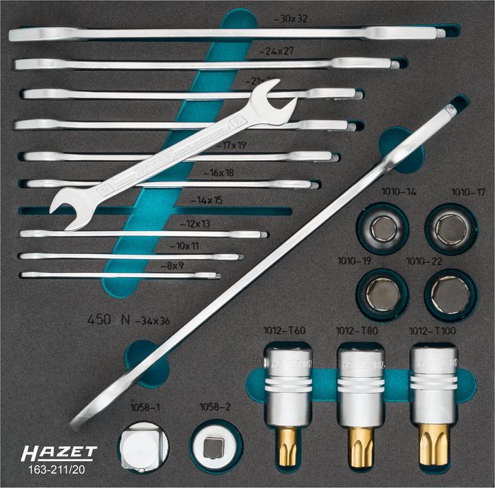 Produktbild HAZET Schraubenschüssel- / Steckschlüssel Satz 163-211/20 ∙ Vierkant20 mm (3/4 Zoll) ∙ Aussen Sechsk…