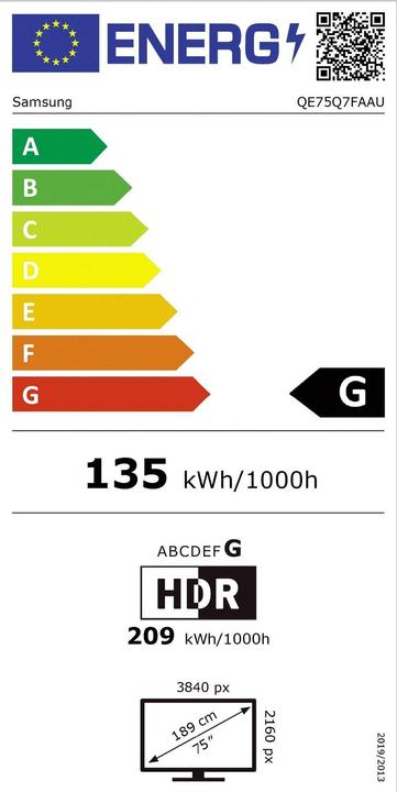 Energy Label Samsung QE75Q7F (75", Q7F, QLED, 4K, 2025)