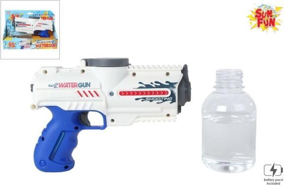 Immagine prodotto Pistola ad acqua elettrica Sun Fun con bottiglia, bianco/blu, 18 cm