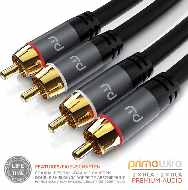 Produktbild Primewire Stereo Cinch Audio Kabel, RCA, mehrfach geschirmtes HiFi Audiokabel, 2X Cinch zu 2X Cinch (5 m, Cinch)