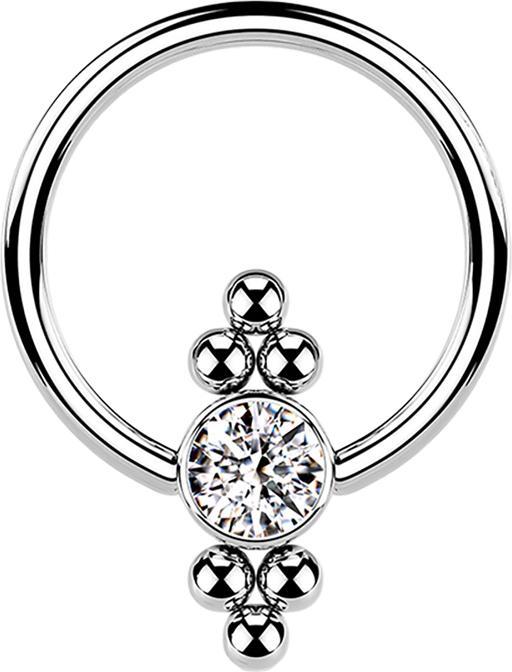 Produktbild Star Piercing Ball Closure Ring silber Scheibe Kristall und Kugeln (Chirurgenstahl 316L)