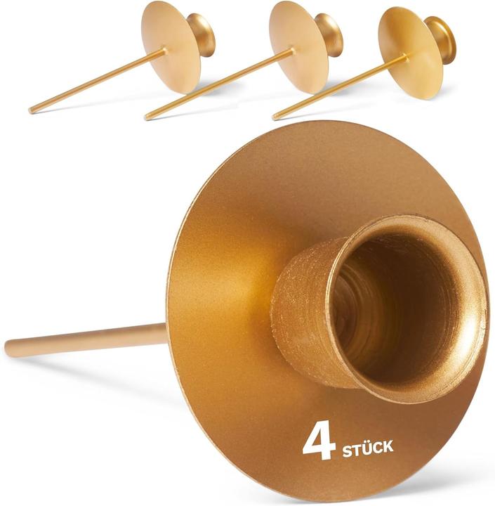 Produktbild Novaliv 4x Stabkerzenhalter Weihnachtskranz GOLD Kerzenpick Kerzenständer für Stabkerzen Kerzentülle