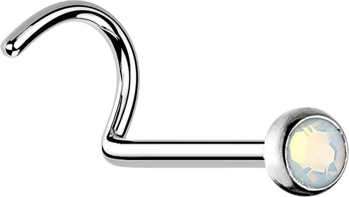 Produktbild Star Piercing Nasenstecker gebogen silber mit Opal weiss (Chirurgenstahl 316L, ohne Messing)