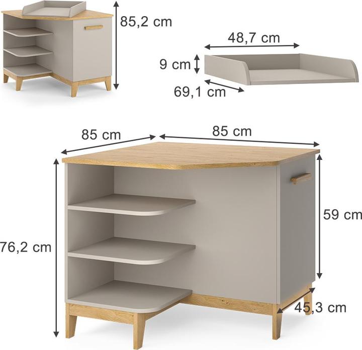 Image du produit VitaliSpa Wickelkommode Malia, Cashmere-Eiche, 85 x 85.2 cm mit Tür