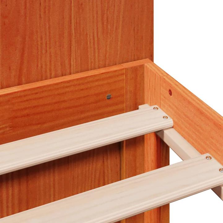 Produktbild VidaXL Massivholzbett Holzbett Bett mit Regal ohne Matratze Wachsbraun 120x200cm (120 x 200 cm)