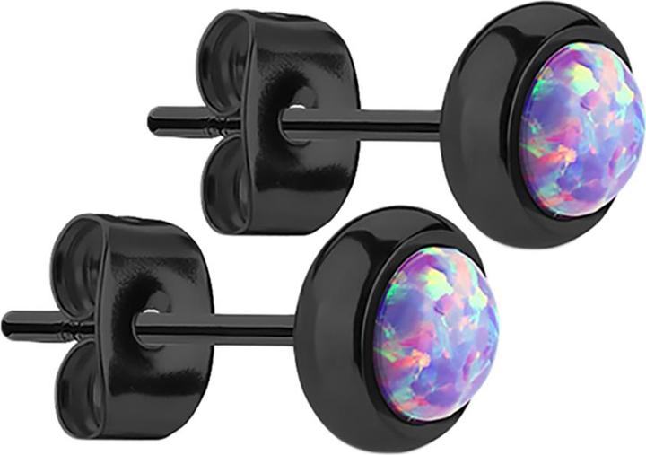 Actual product image Star Piercing Stud earrings black with violet opal (without brass, Surgical steel 316L)