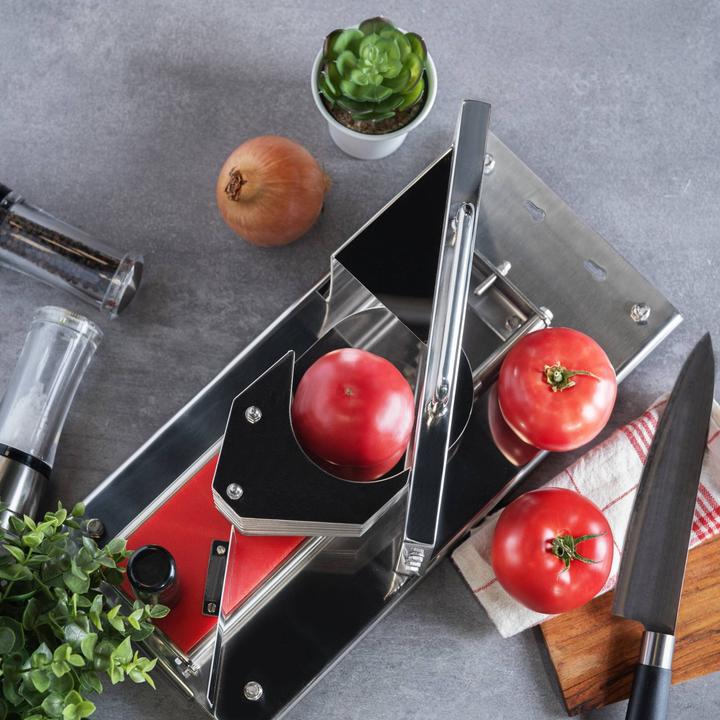 Produktbild Royal Catering Tomatenschneider Edelstahl 10 Klingen 5 5 mm Gastro Gemüseschneider Profi