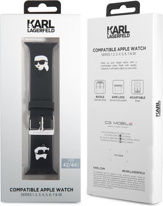 Actual product image Karl Lagerfeld Pasek KLAWLSLKCNK Apple Watch 42/44/45mm czarny/black strap 3D Rubber Karl&Choupette (Silicone)