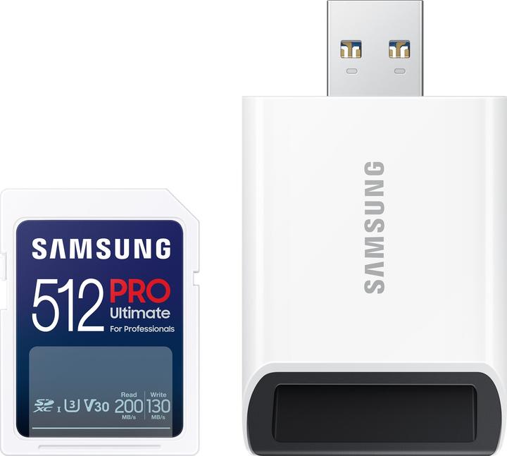 Actual product image Samsung PRO Ultimate with USB card reader (512 GB, SDXC, U3, UHS-I)