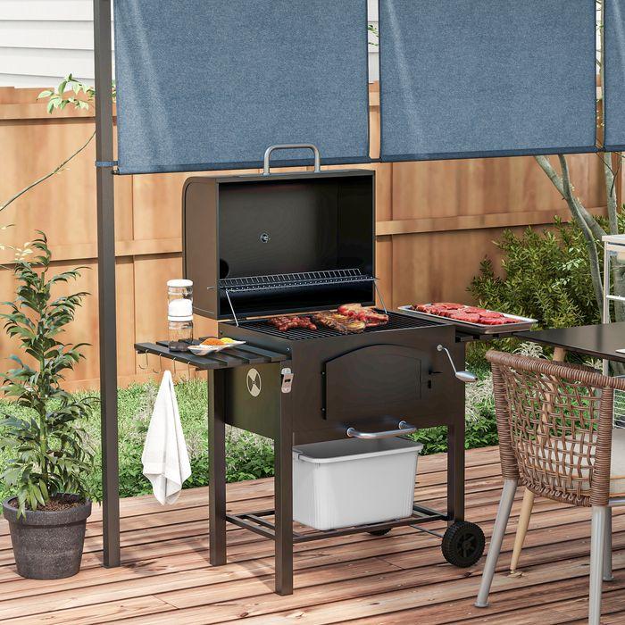 Image du produit Swisshandel24 Barbecue au charbon de bois BBQ Barbecue de jardin avec couvercle, étagères, fumoir, plaque (54 cm)