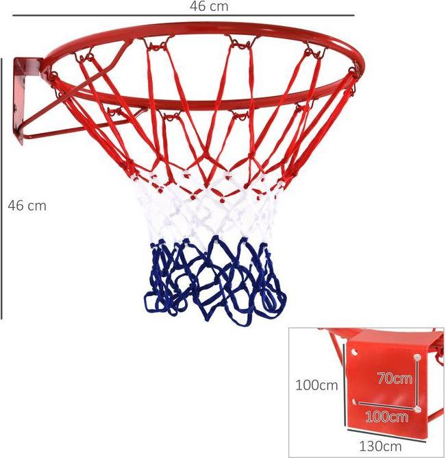 Immagine prodotto Swisshandel24 Rete da basket Canestro con rete, tubolare in acciaio + nylon, rosso + blu + bianco, ø46 cm