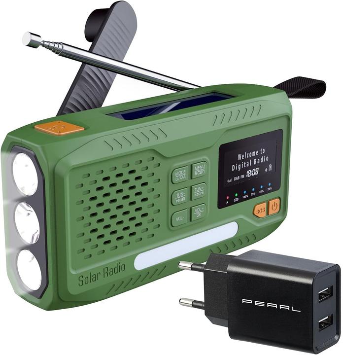 Infactory Mobiles DAB+-Kurbelradio mit EWF, Solarpanel, LED und USB-Netzteil (DAB+, UKW, Bluetooth)
