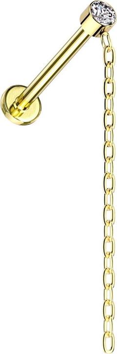 Image du produit Star Piercing Micro Labret femelle plaqué or Cylindre plaqué or Cristal argent Pendentif chaîne plaqué or (sans laiton, Titane G23)