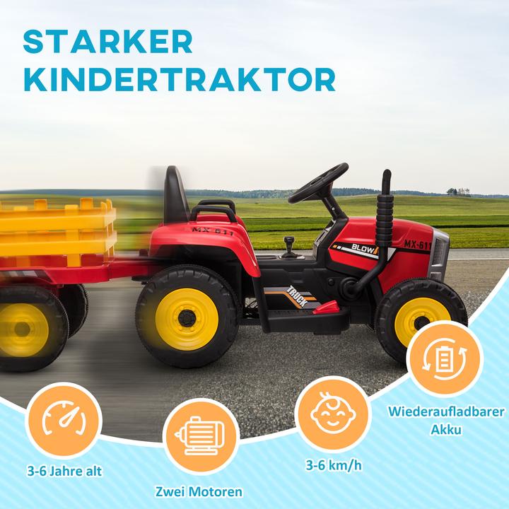 Actual product image Swisshandel24 Children's electric tractor with trailer, remote control, MP3, headlights, 3-6KM/H, red