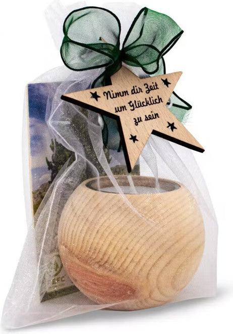 Actual product image ZNatur Swiss stone pine wood+glass tealight holder star & ball decorative gift with engraving Take time to (1 x)