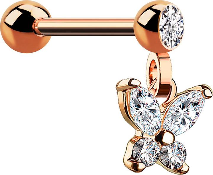 Produktbild Star Piercing Micro Barbell rosegold mit Kugel und Anhänger Schmetterling (Messing, Chirurgenstahl 316L)