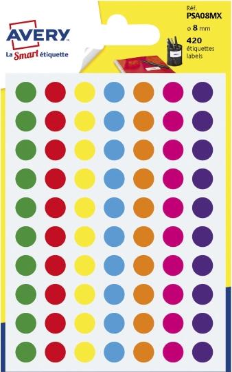 Produktbild Avery PSA08MX, Gemischte Farben, Rund, Dauerhaft, Papier, FSC, 8 mm