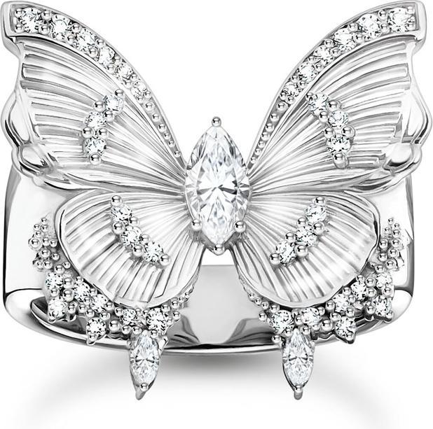 Produktbild Thomas Sabo Cocktailring Schmetterling Butterfly Paradise mit Steinen Silber (56, 925 Silber)