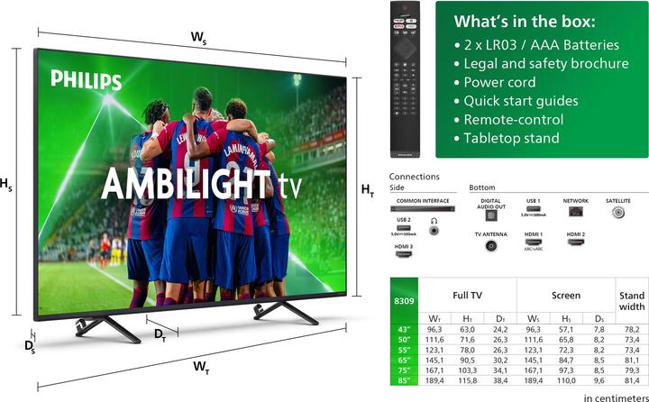 Produktbild Philips 55PUS8309/12 (55", PUS8309, LED, 4K, 2024)