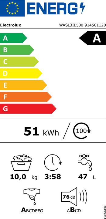 Label énergétique Electrolux WASL3IE500 (10 kg, Gauche)