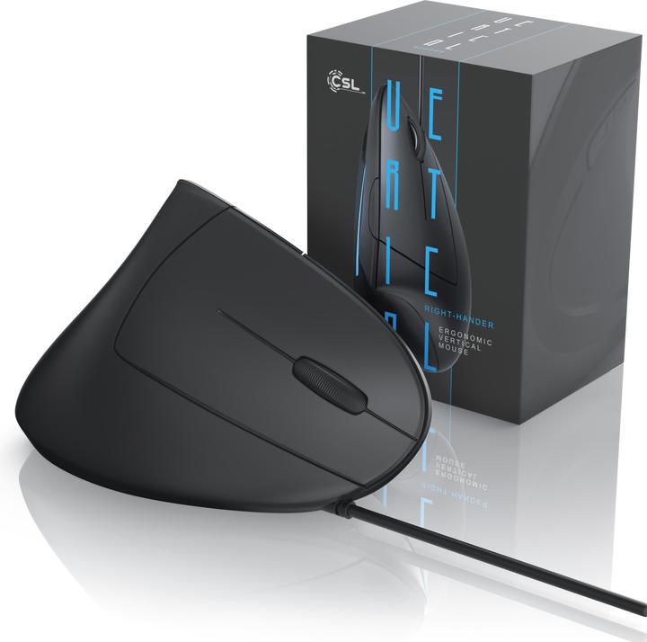 Produktbild CSL Vertikale USB Maus kabelgebunden, optische vertikale Mouse, Vorbeugung gegen Mausarm/Tennisarm (RSI) (Kabelgebunden)