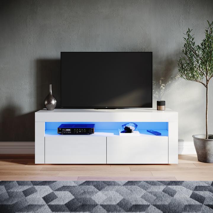 Immagine prodotto SONNI Mobile TV con illuminazione LED (configurabile in 12 colori), 120 x 40 cm, bianco lucido TV (120 x 40 x 45 cm)