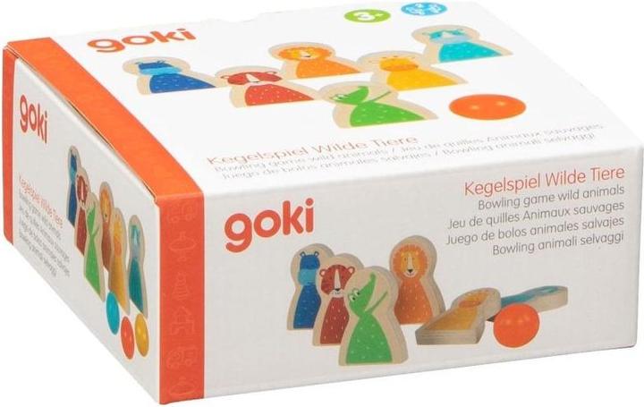 Produktbild Goki Kegelspiel Wilde Tiere (Deutsch, Französisch, Italienisch, Englisch)