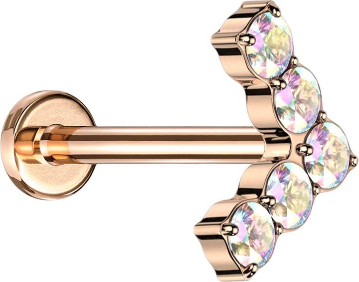 Produktbild Star Piercing Micro Threadless Labret rosegold Winkel mit Kristallen multicolor (Titan G23, ohne Messing)