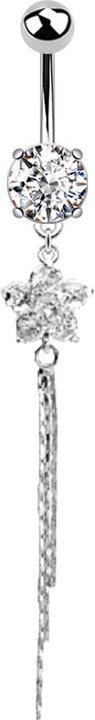 Produktbild Star Piercing Banane silber mit Kugel und Kugel Kristall silber Anhänger Kristallblume glitzerfaden (Chirurgenstahl 316L, Messing)