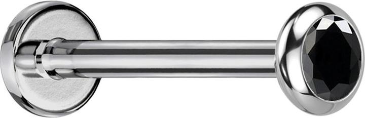 Star Piercing Micro Threadless Labret silber Scheibe abgerundet Kristall schwarz (ohne Messing, Titan G23)