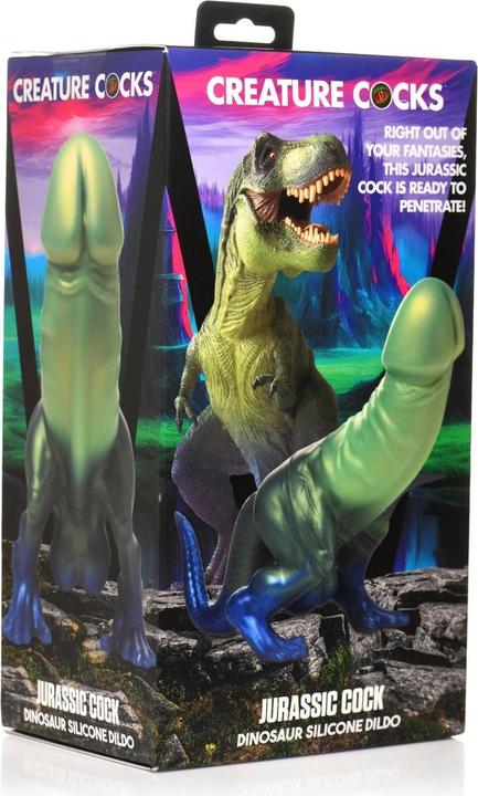 Actual product image Creature Cocks XR Brands - Jurassic Cock Dinosaur Dildo - Green & Blue