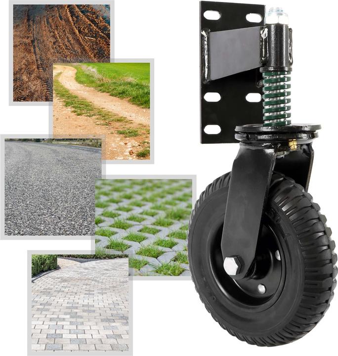 Image du produit Wiltec Roulette portail 200mm 275kg max Caoutchouc Vis montage 360° Roue porte