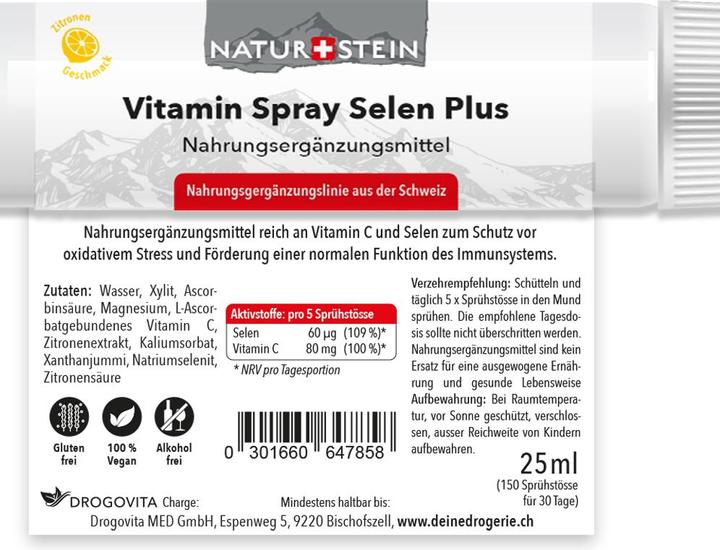 Nutritional values and ingredients Naturstein Vitamin Spray Selenium plus (1 Piece, Spray, 43 g)