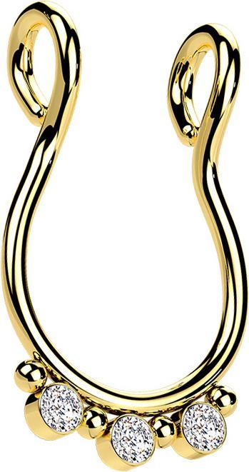 Image du produit Star Piercing Fake Septum vergoldet vier Kugeln drei Kristalle silber (Acier chirurgical 316L avec cristal)
