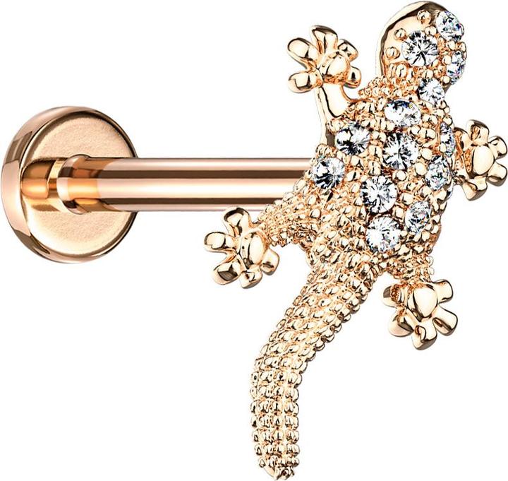 Produktbild Star Piercing Micro Labret Innengewinde rosegold Eidechse mit Kristallen (Chirurgenstahl 316L, Messing)